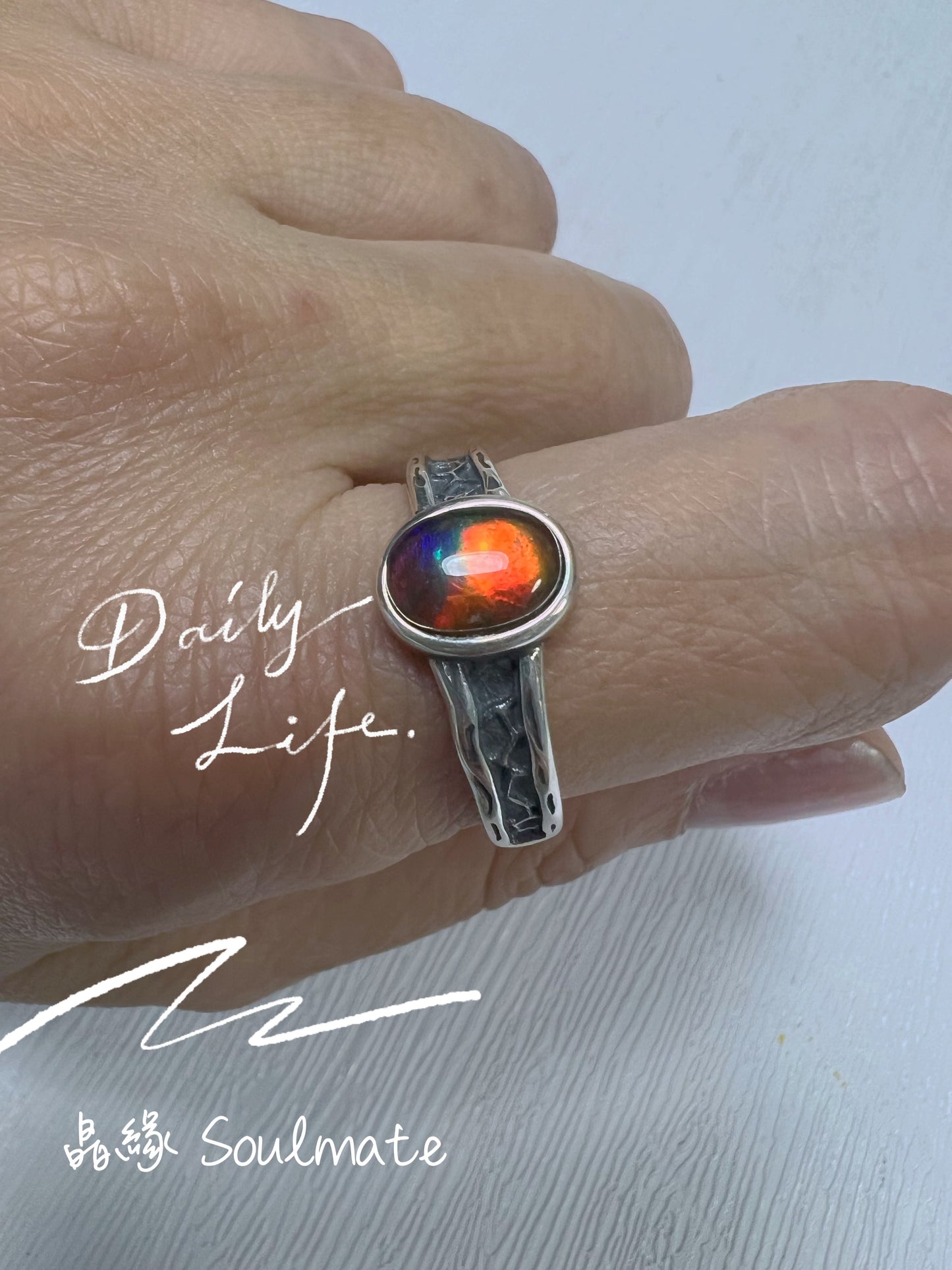 斑彩石戒指 6x8mm