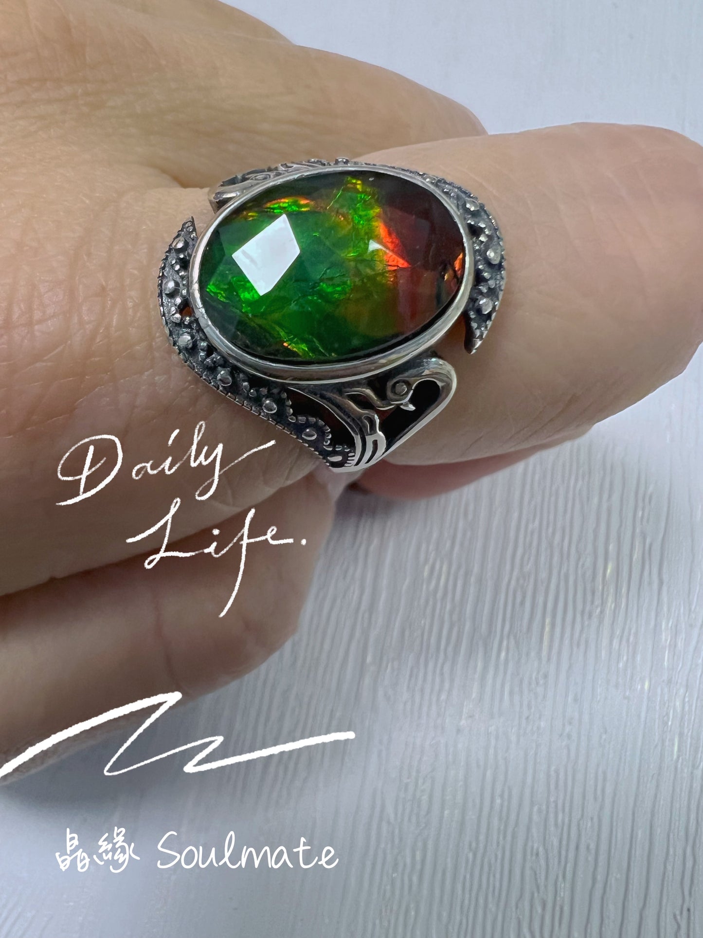 斑彩石戒指 10x14mm