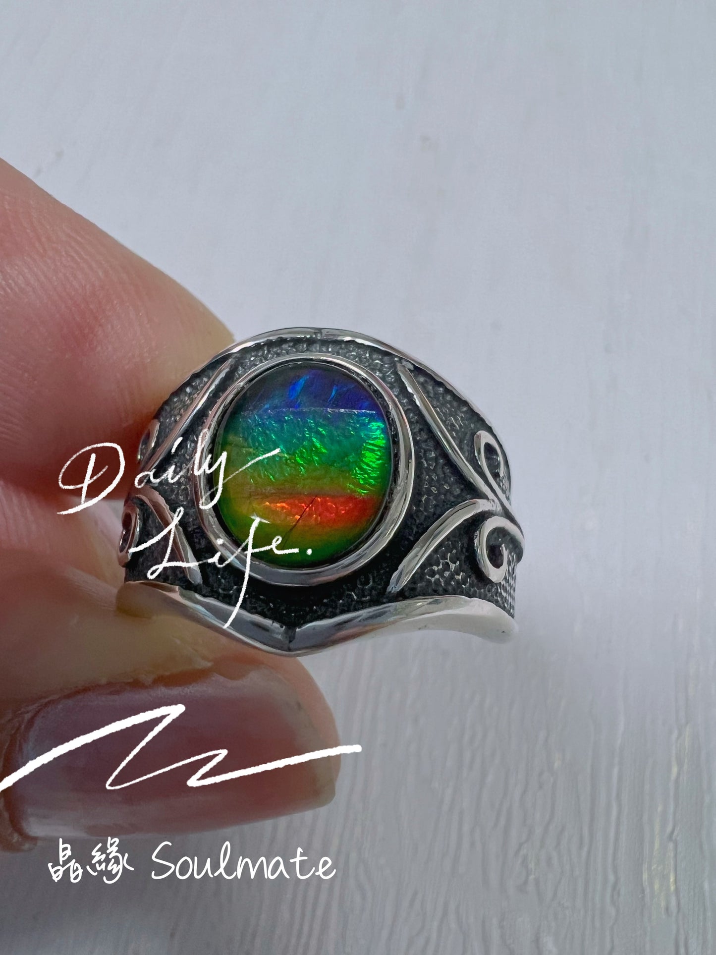 斑彩石戒指 8x10mm