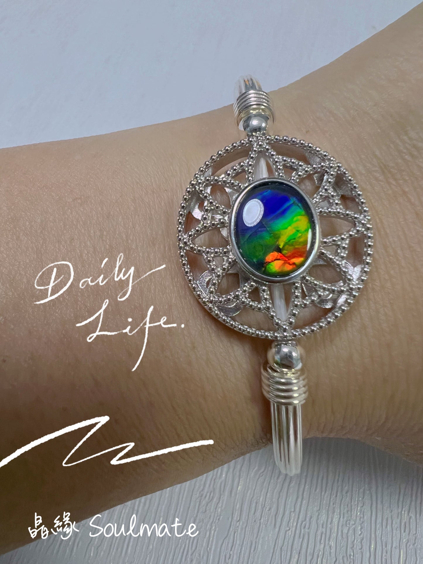 S925斑彩石手鐲 20x22mm (石8x10mm)