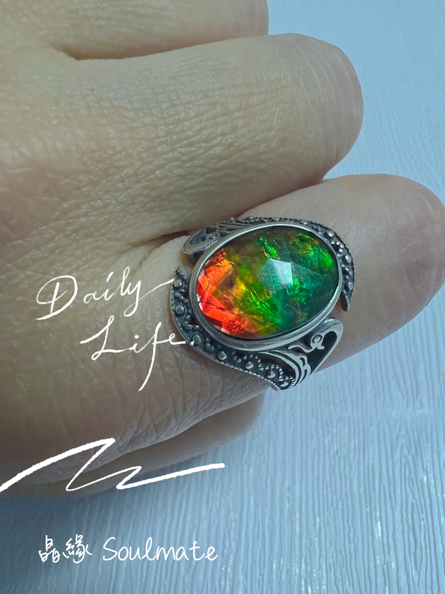 斑彩石戒指 10x14mm