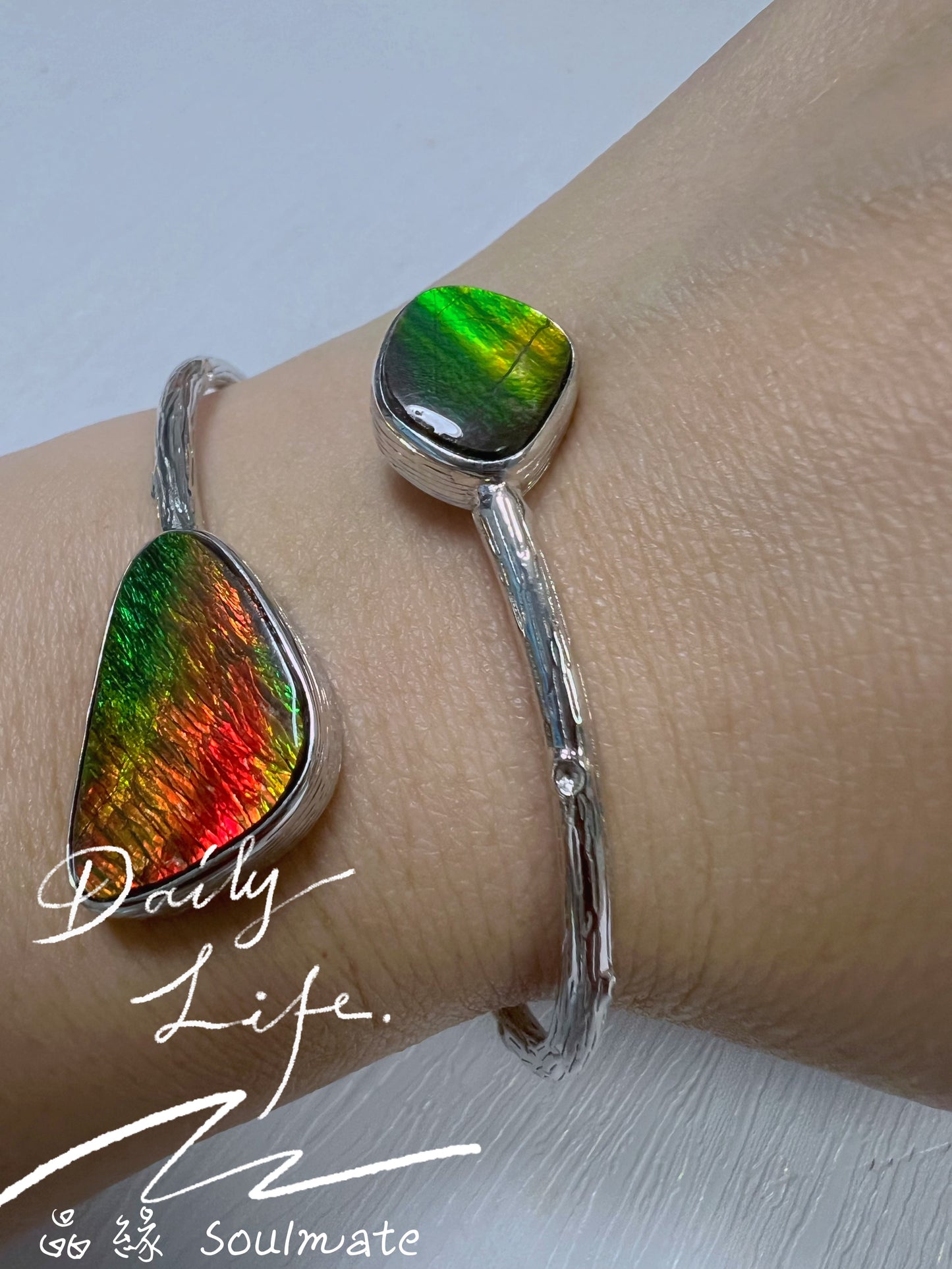 斑彩石手鐲 (石14x22mm, 小12x14mm)