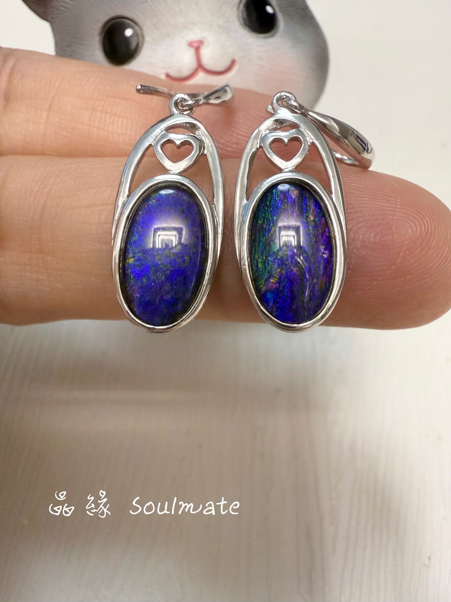 斑彩石耳環 (石7x12mm)