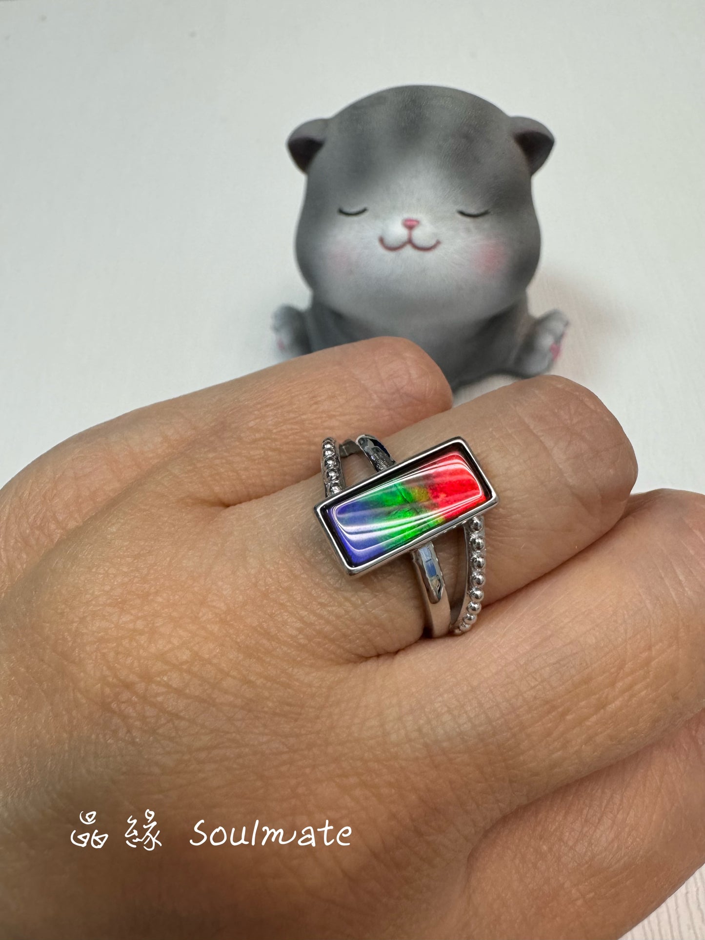 斑彩石戒指 6x13mm