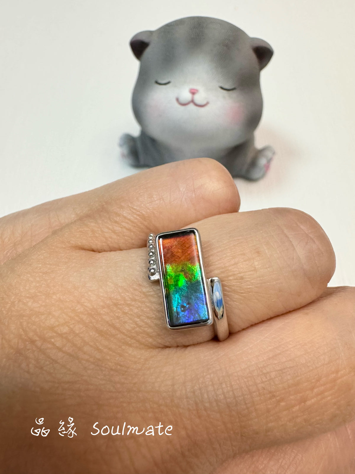 斑彩石戒指 6x13mm