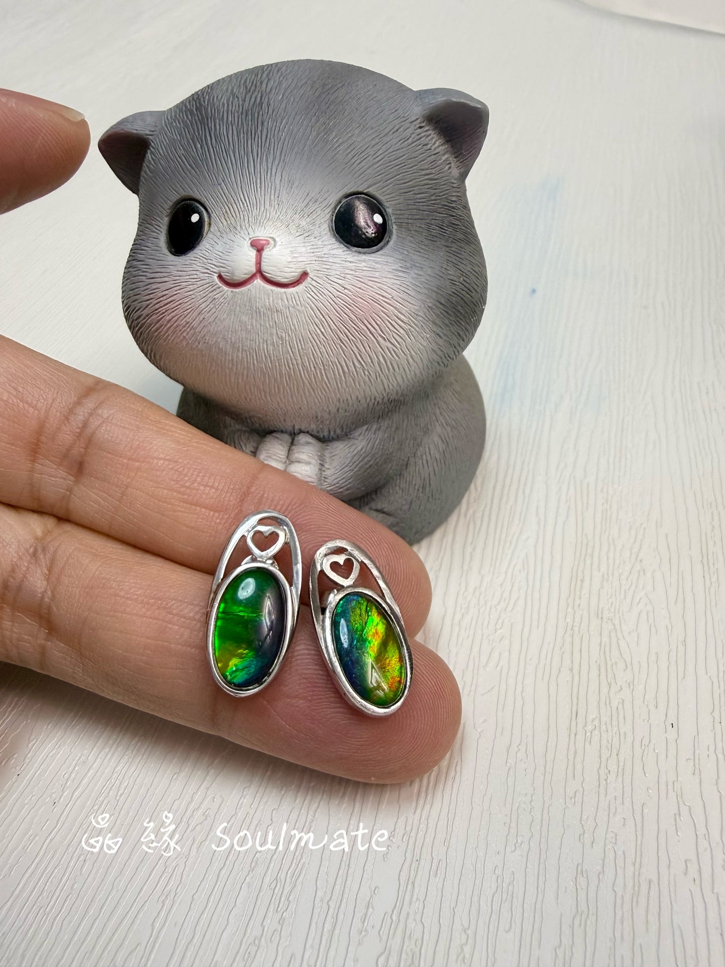 斑彩石耳環 (石7x12mm)