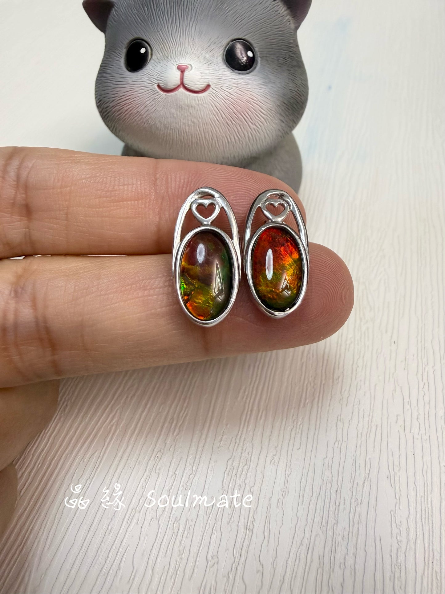 斑彩石耳環 (石7x12mm)