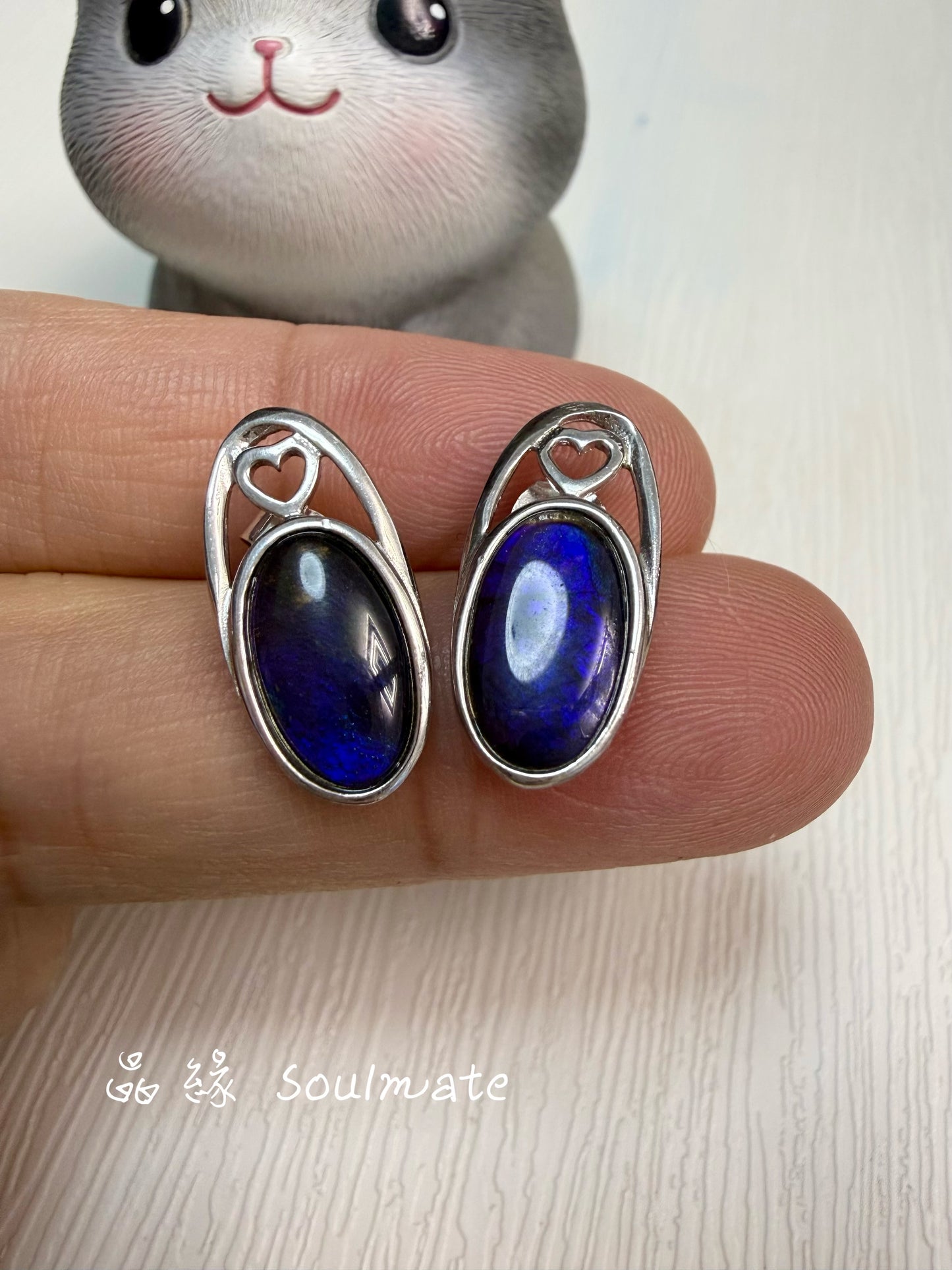 斑彩石耳環 7x12mm