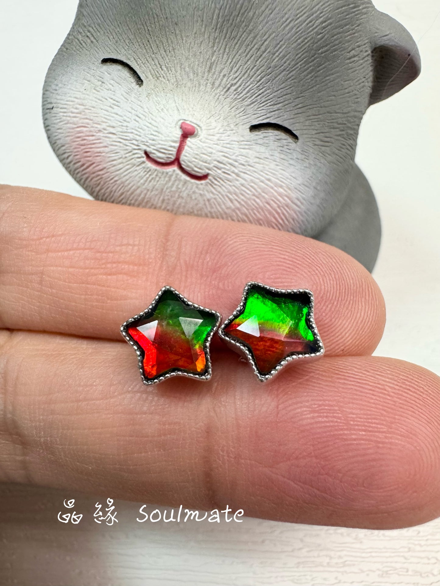 斑彩石耳釘 9mm
