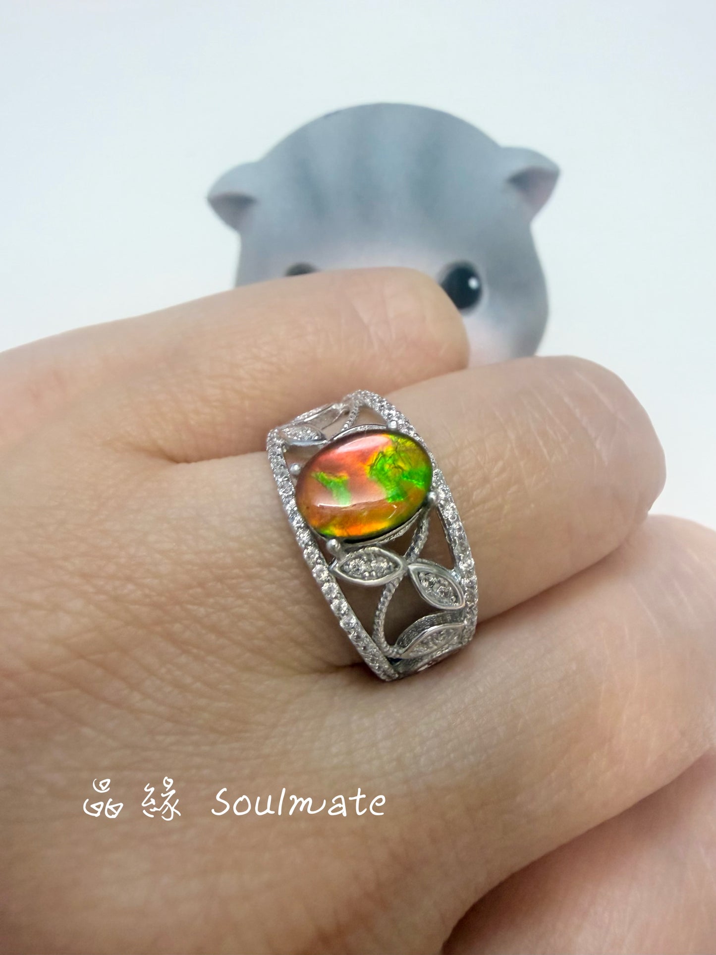 斑彩石戒指 (石6x8mm)