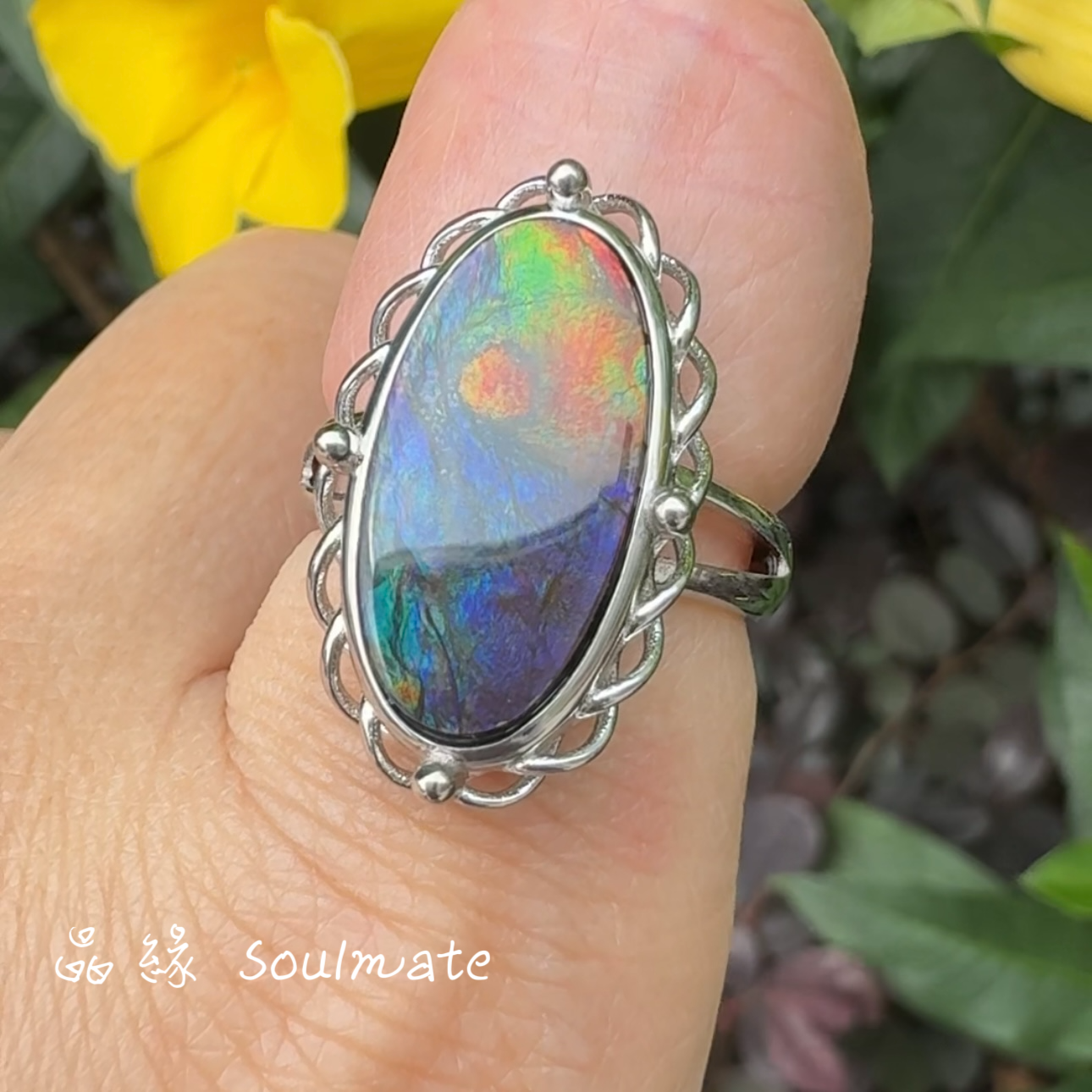 斑彩石戒指 14x22mm (石10x18mm)