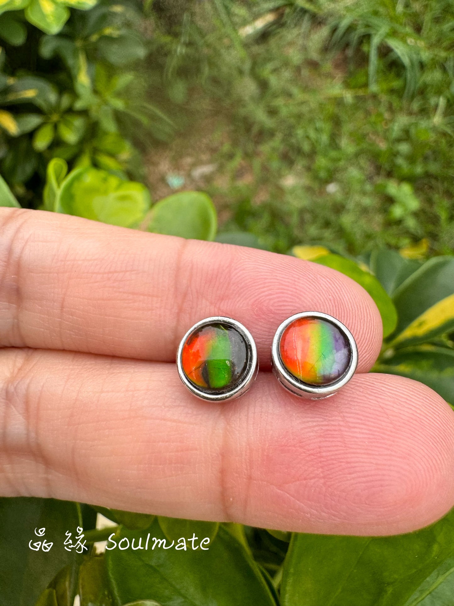 斑彩石耳釘 7mm