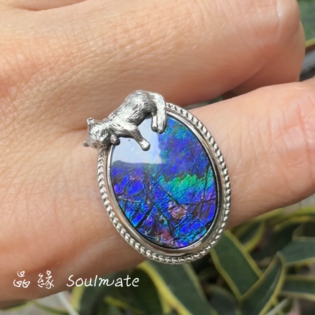 斑彩石戒指 17x22mm (石13x18mm)