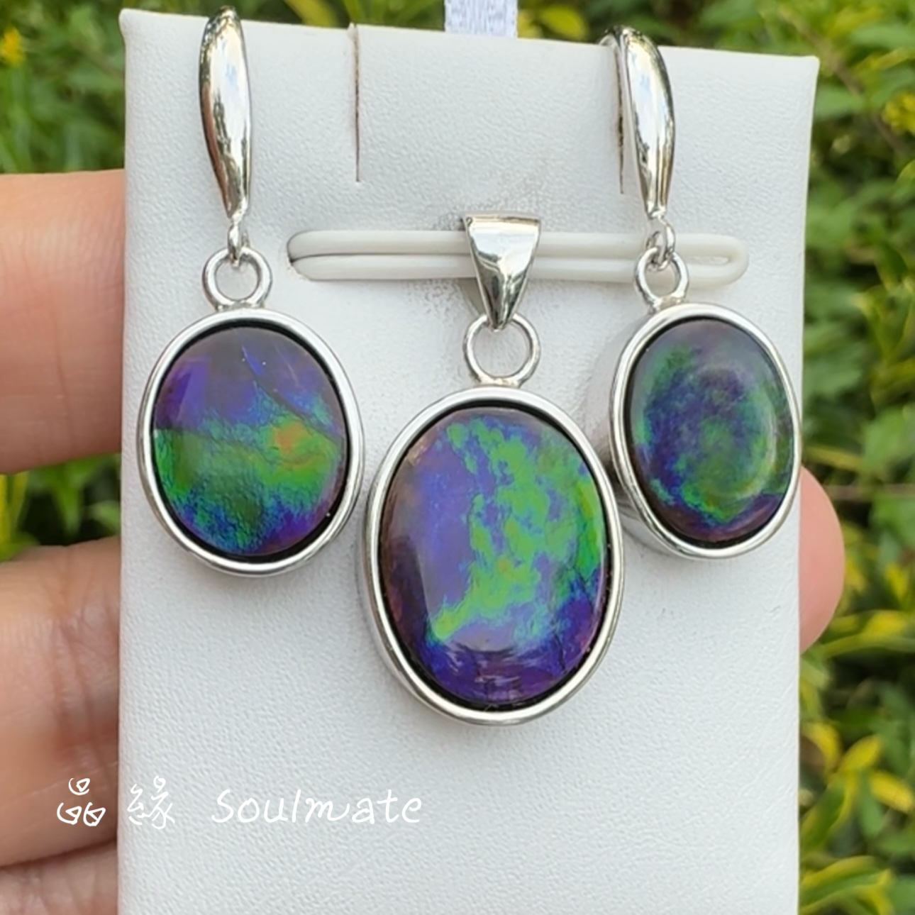 斑彩石耳環 12x14mm, 吊墜 14x17mm