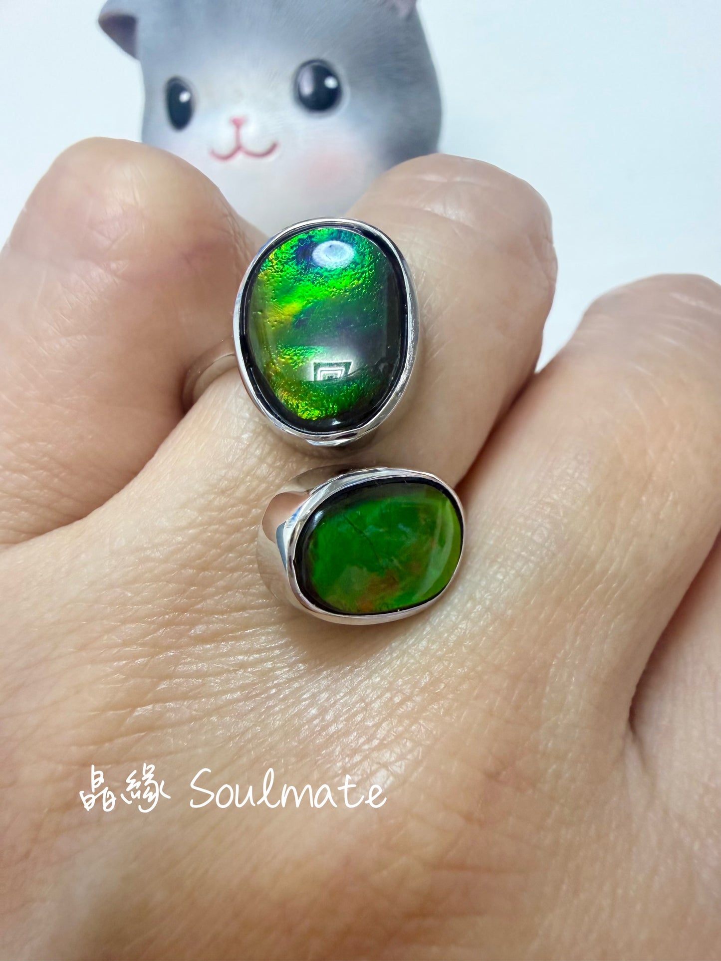 斑彩石戒指(石9x12,7x11mm)
