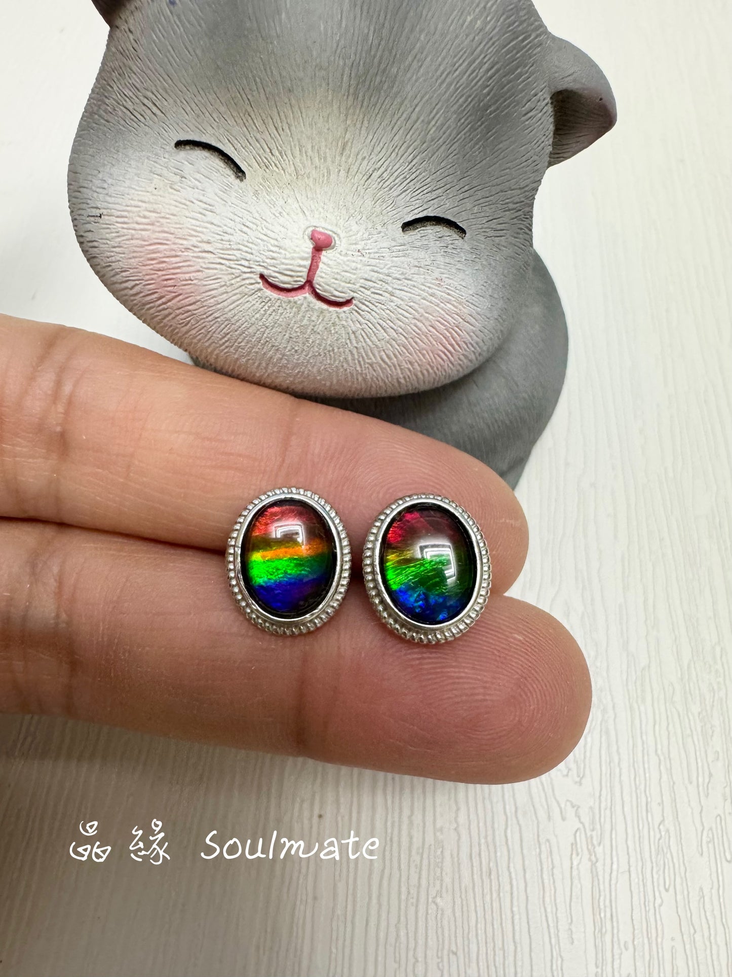 斑彩石耳釘 10x12mm (石7x9mm)