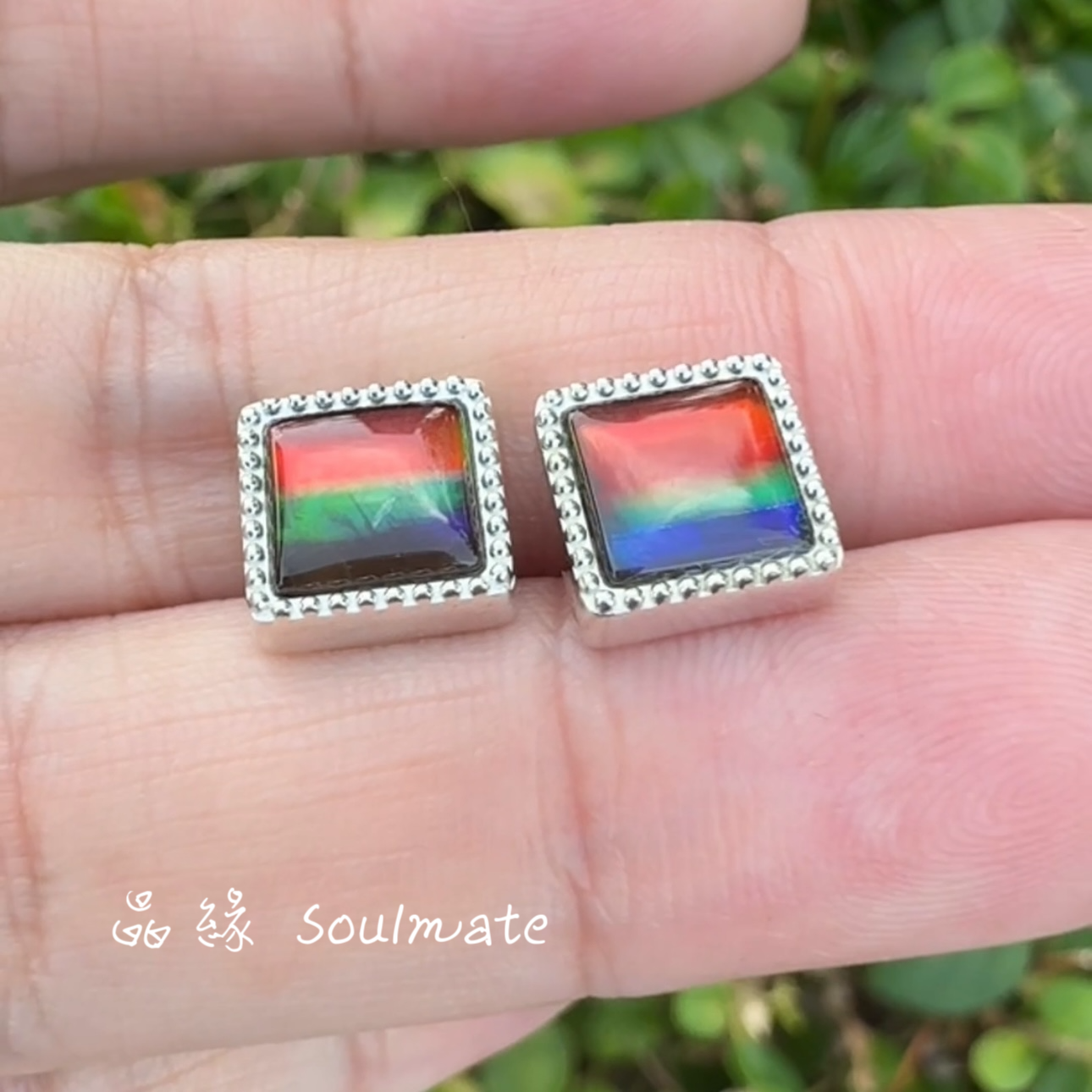 斑彩石耳釘 9.5mm (石8mm)