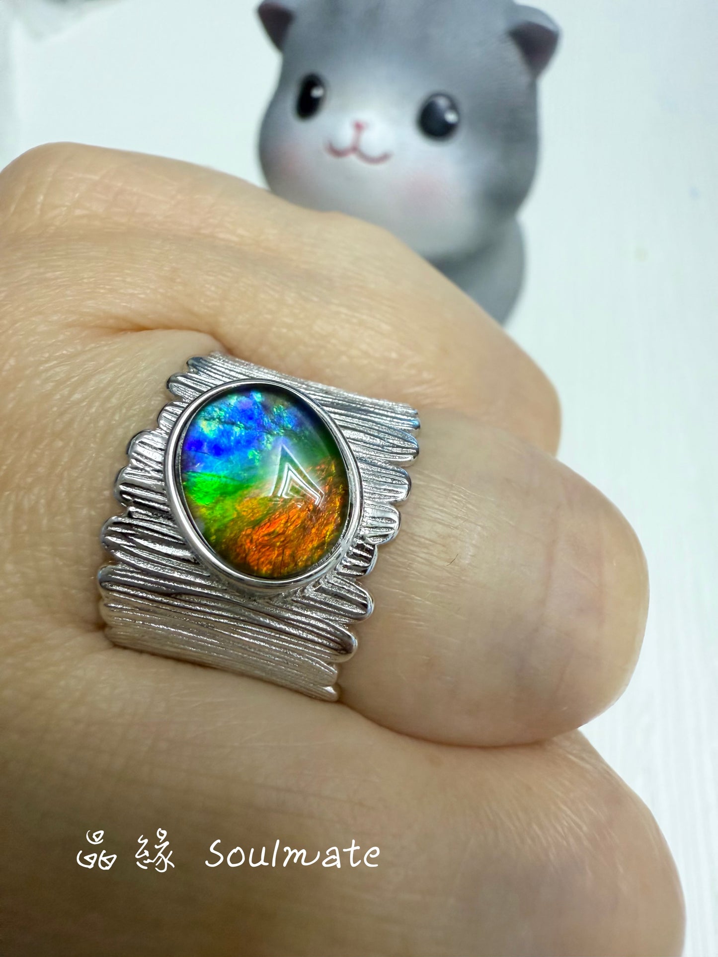 斑彩石戒指 (石8x10mm)