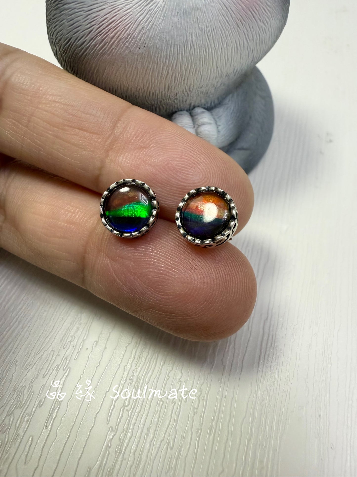 斑彩石耳環 9mm (石7mm)