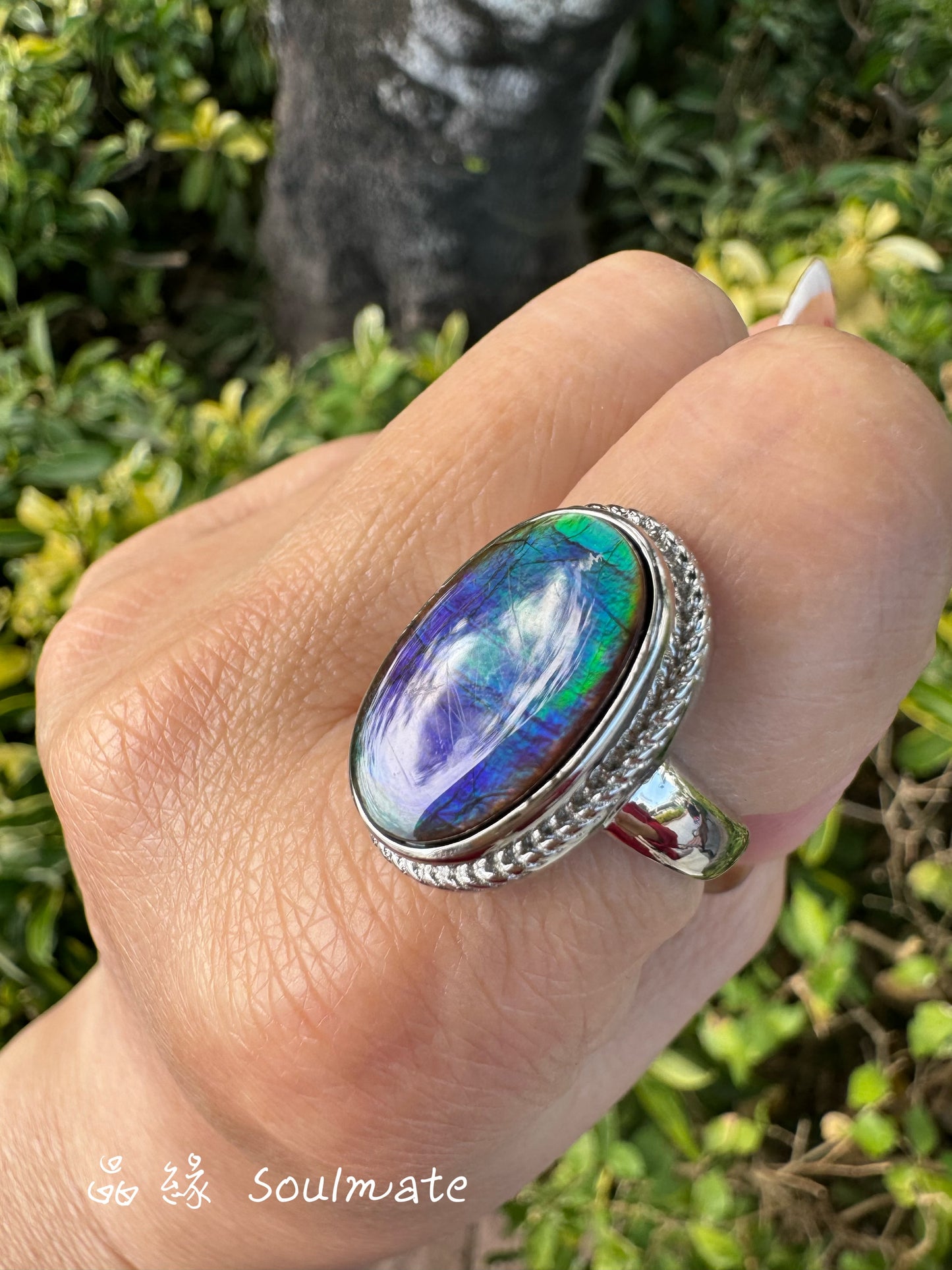 斑彩石戒指 15x22mm (石12x19mm)