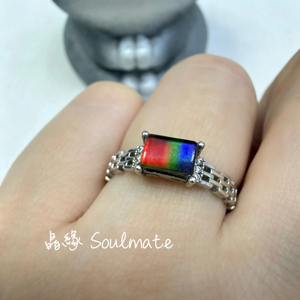 斑彩石戒指 4x6mm