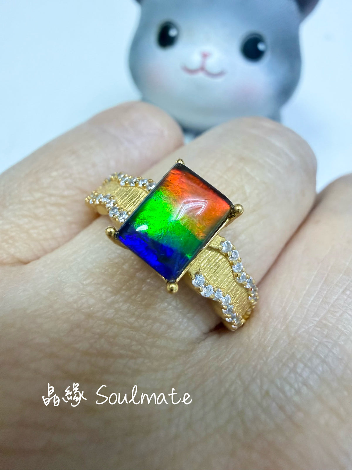 斑彩石戒指 6x8mm