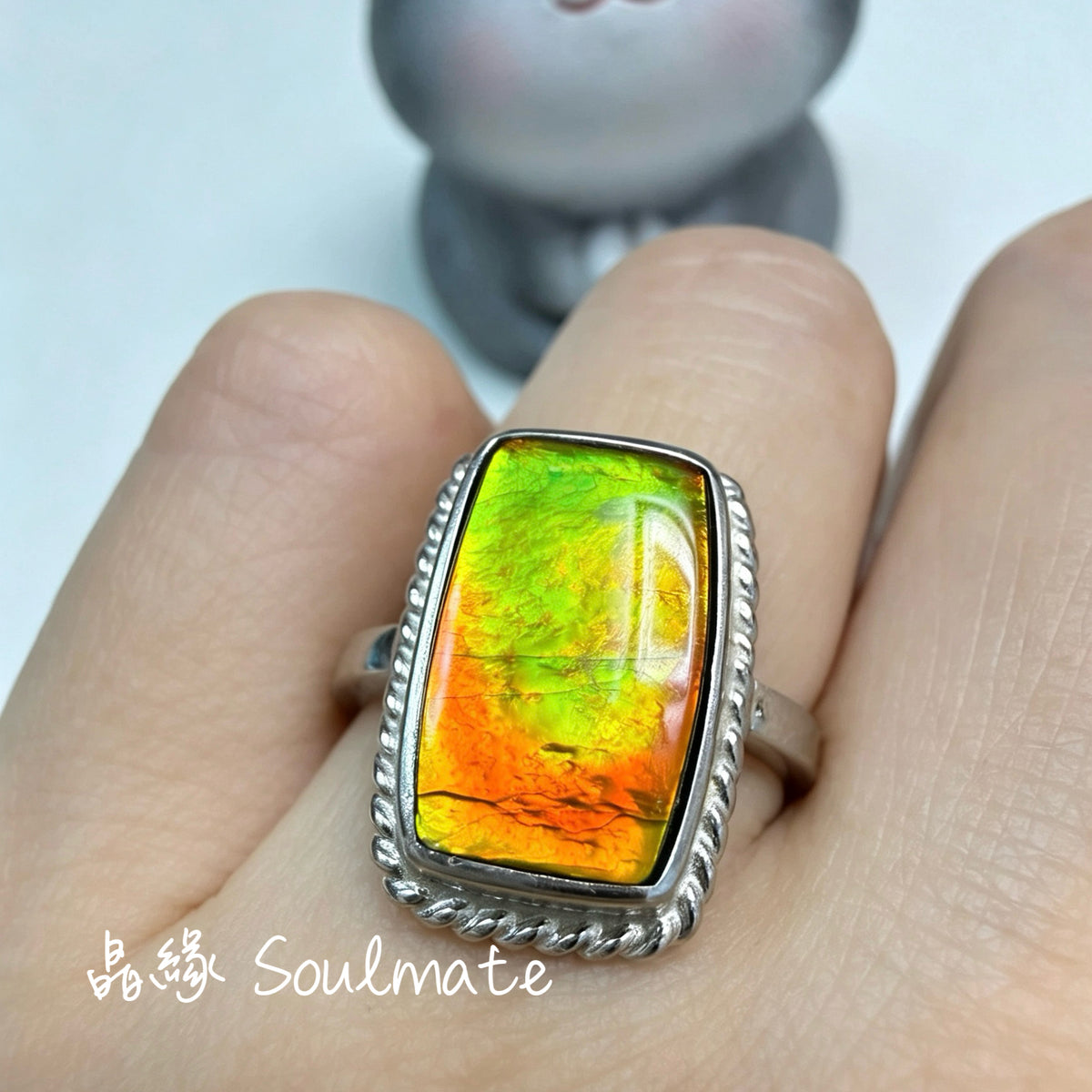 斑彩石戒指 7x13mm