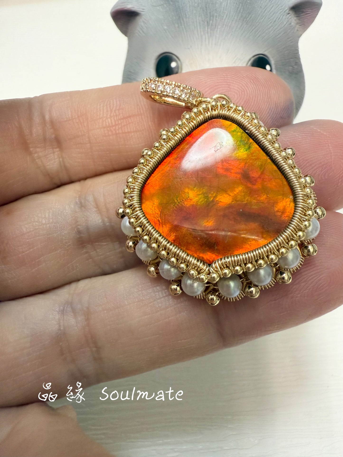 斑彩石吊墜 29x30mm (石21x23mm)