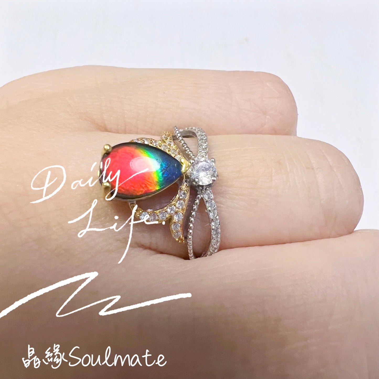 斑彩石戒指 6x9mm