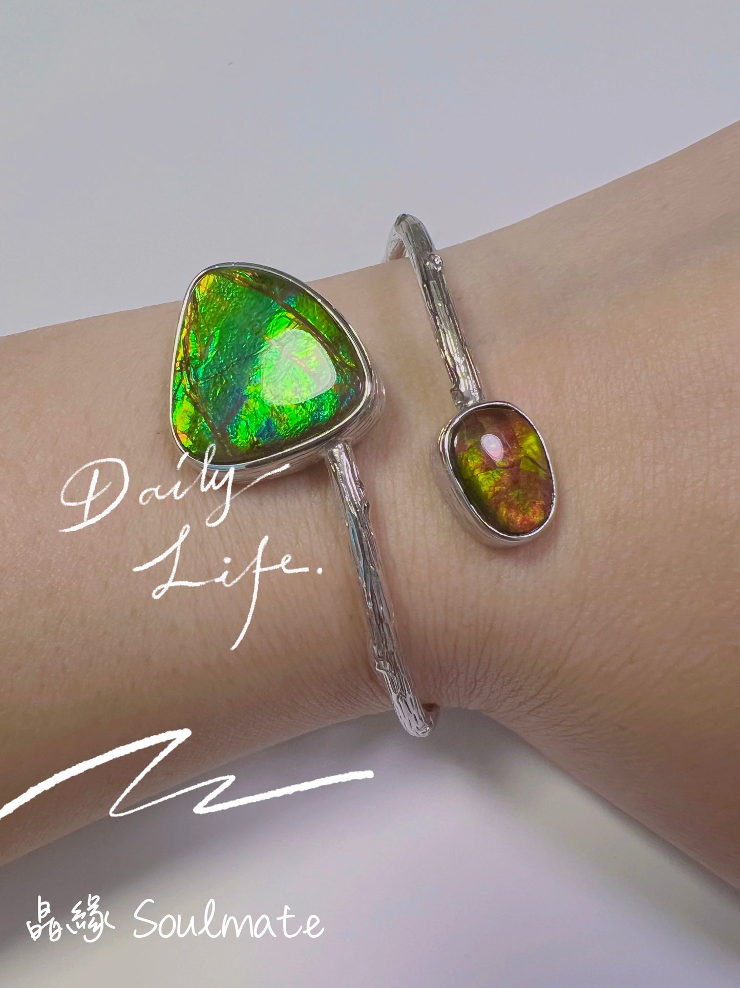 S925斑彩石手鐲 20x21mm, 10x13mm