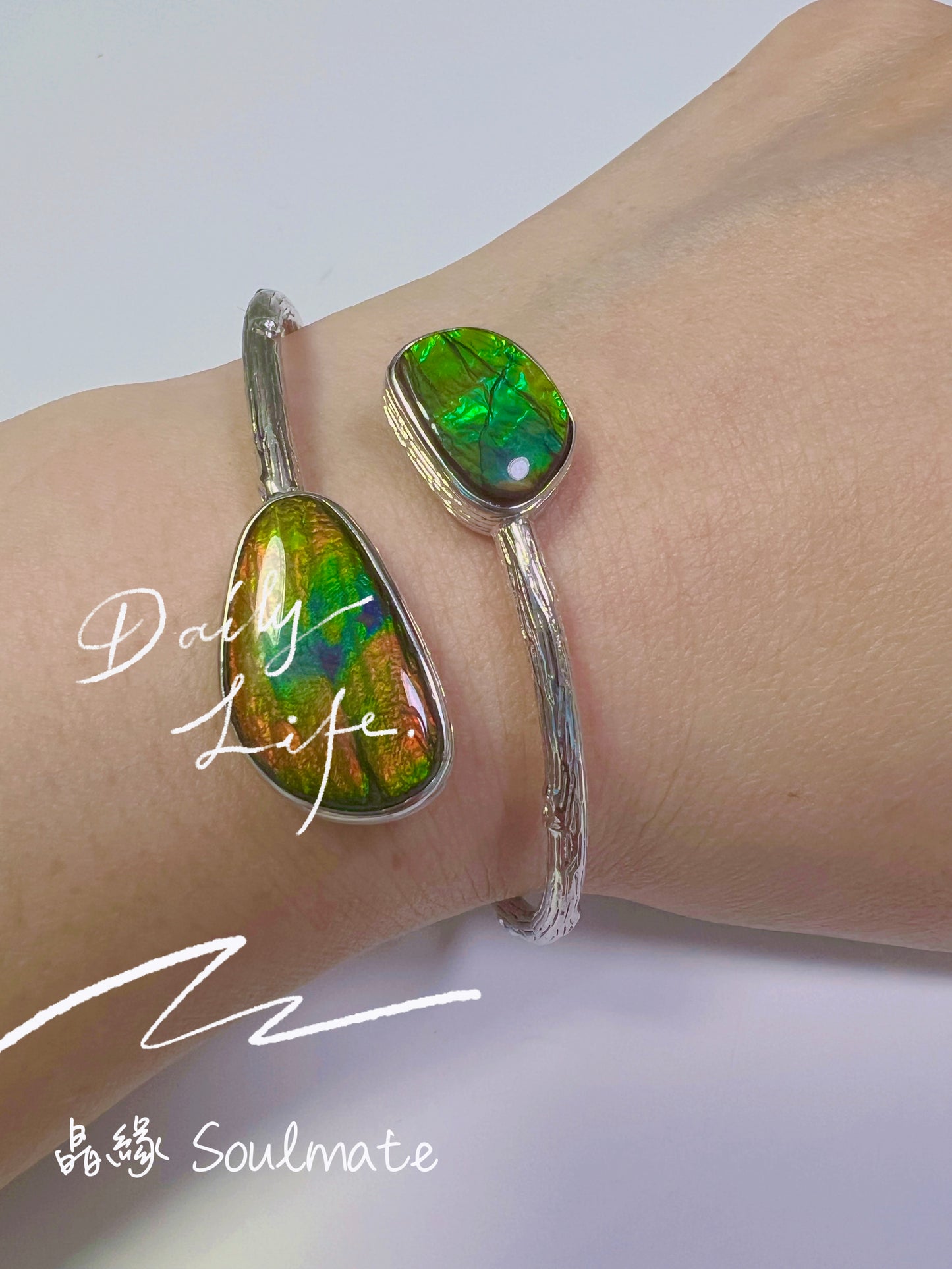 S925斑彩石手鐲 13x22mm, 11x14mm