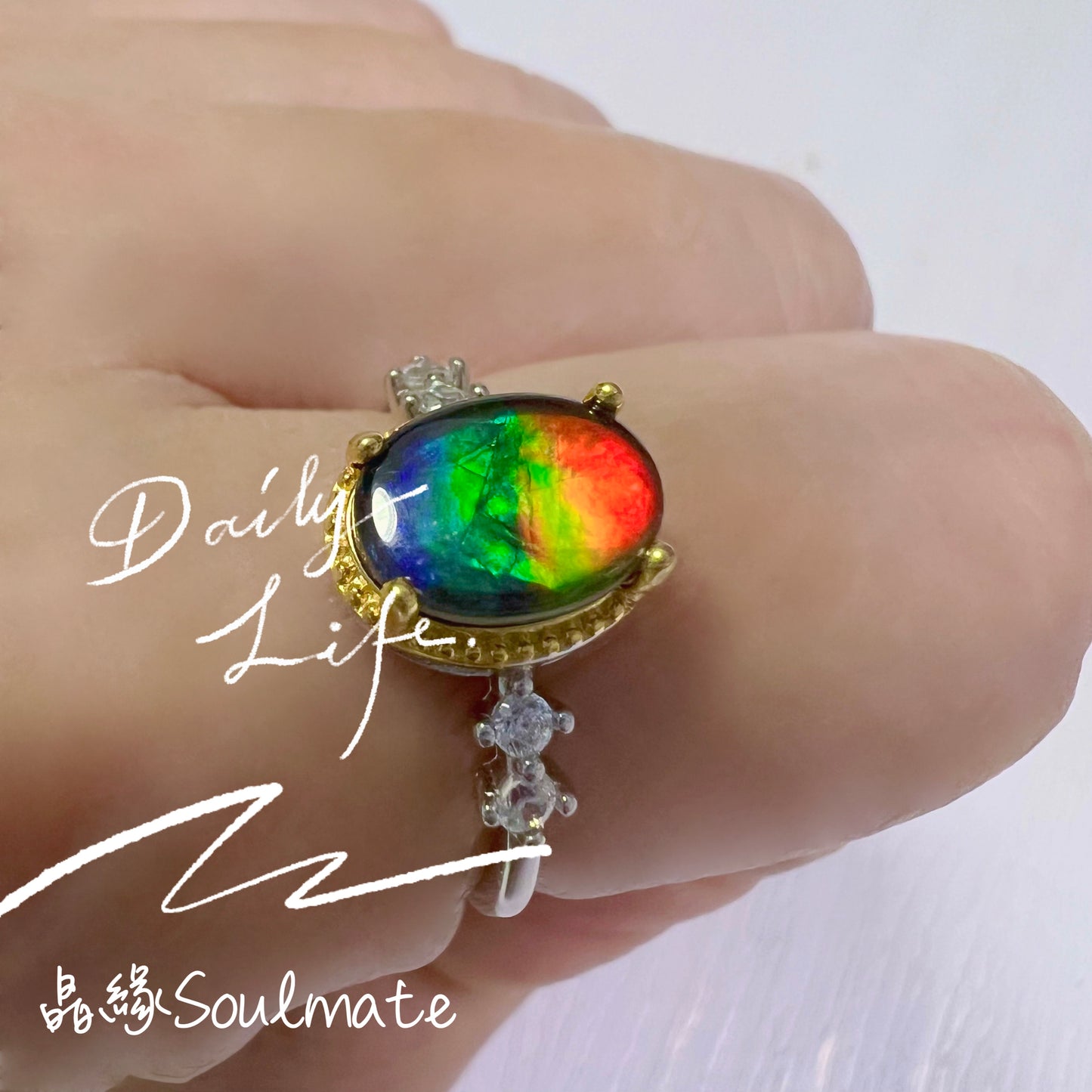 斑彩石戒指 7x9mm