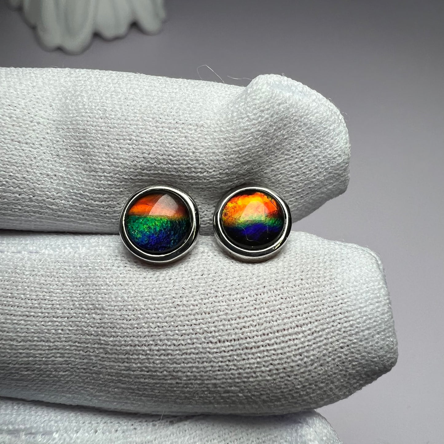 S925斑彩石耳釘 7mm