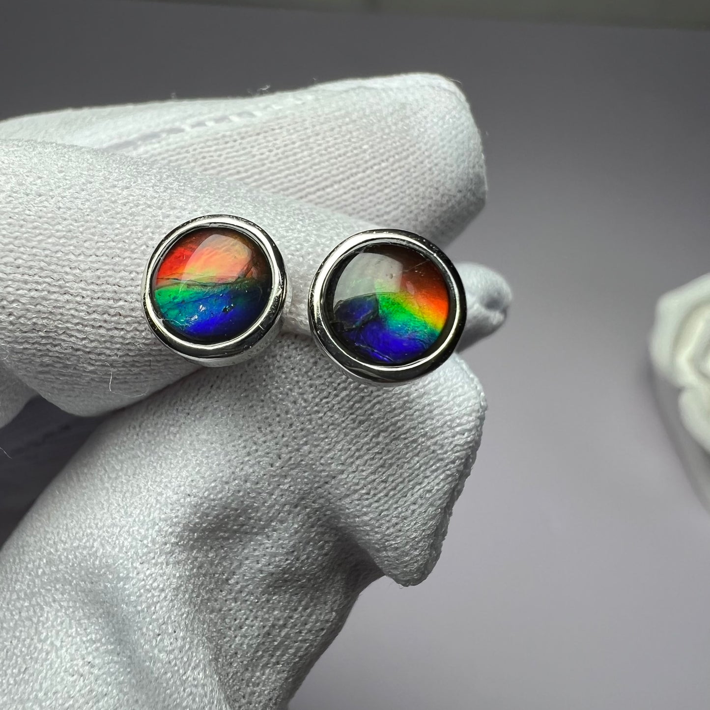 S925斑彩石耳釘 7mm