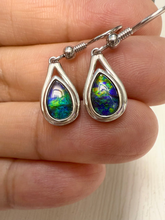 斑彩石耳環 （石5x8mm)