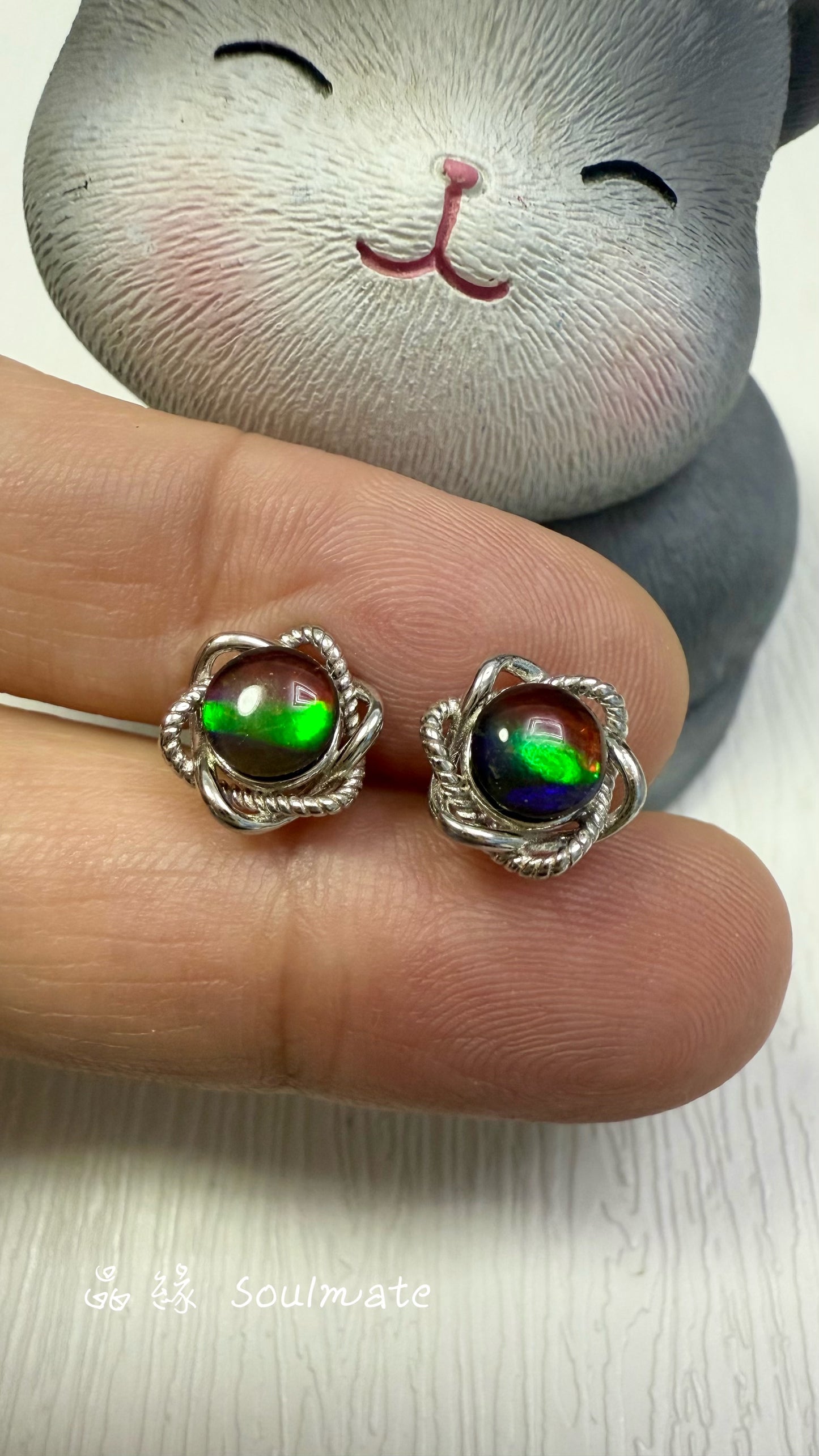 斑彩石耳環 10mm (石6mm)