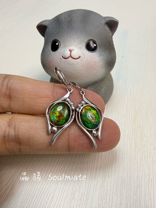 斑彩石耳環 （石9x10mm)