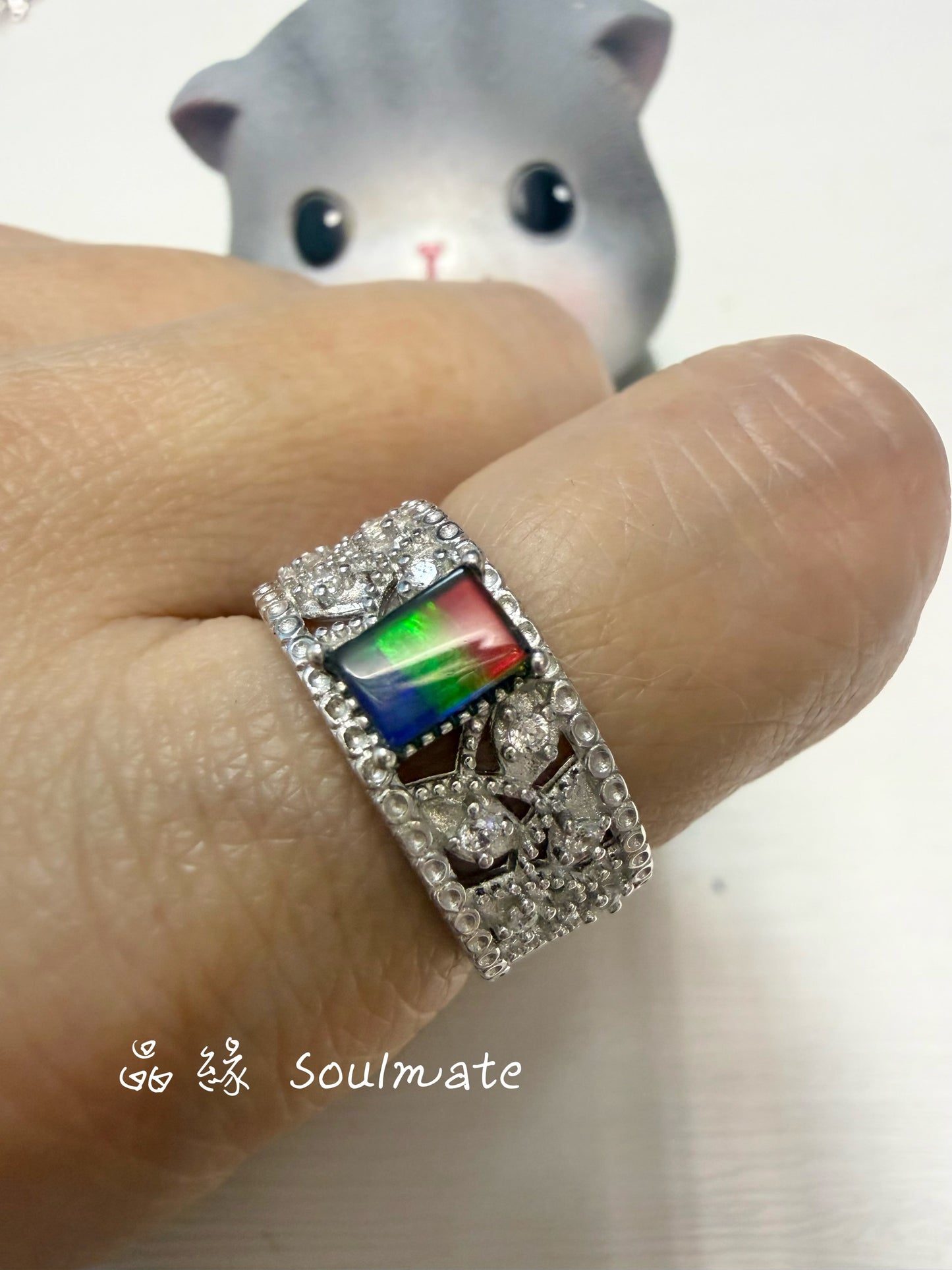 斑彩石戒指 （石4x6mm)