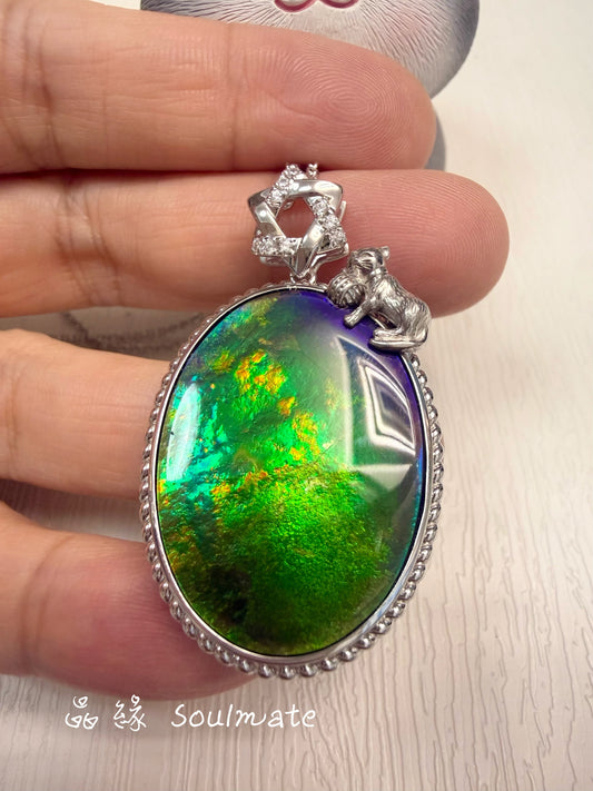 斑彩石吊墜 26x34mm (石22x30mm)