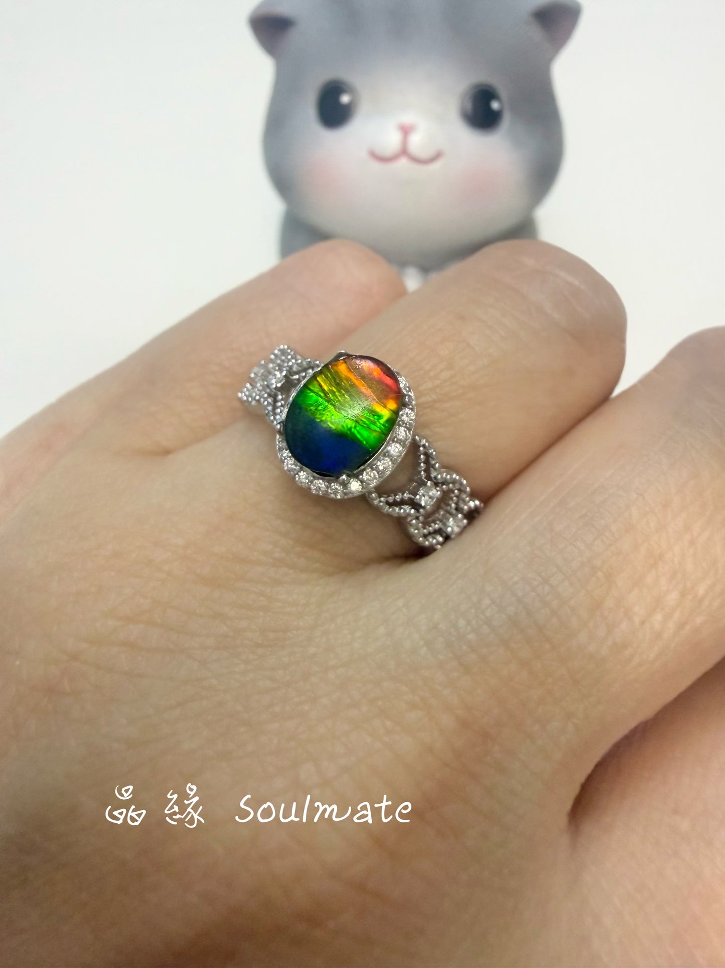 斑彩石戒指（石6x8mm)