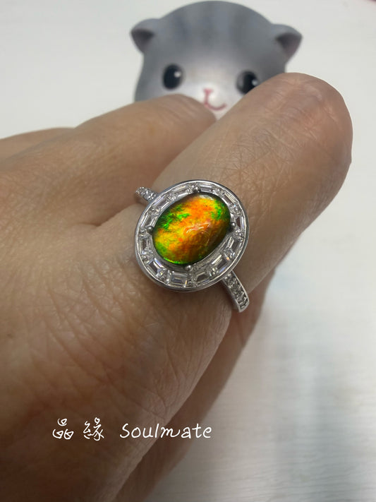 斑彩石戒指（石6x8mm)