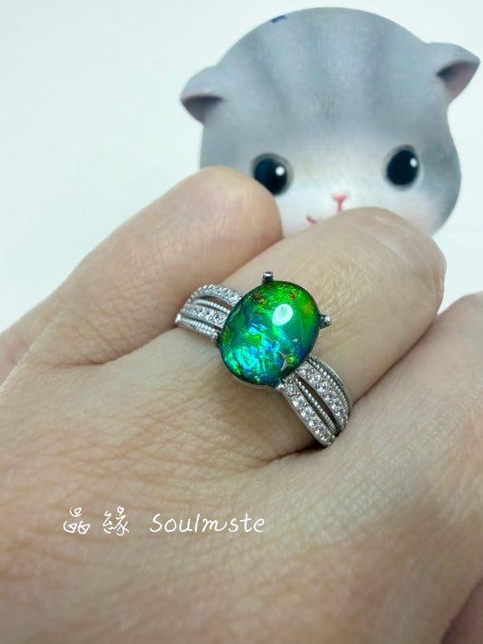 斑彩石戒指 （石7x9mm)
