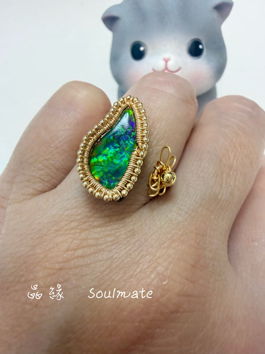 斑彩石戒指 （石8x17mm)