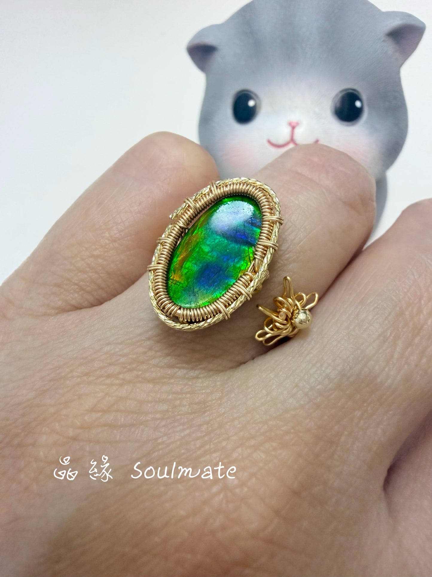 斑彩石戒指 （石8x16mm)