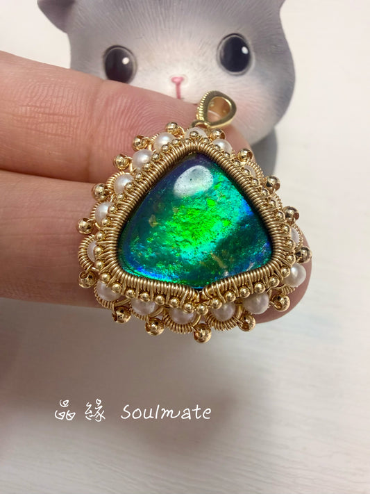 斑彩石吊墜 （石15x18mm)