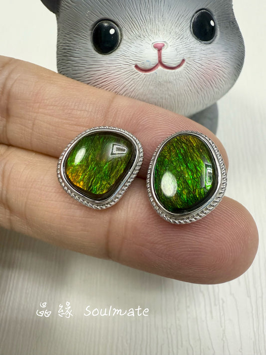 斑彩石耳環 12x14mm (石 10x12mm)