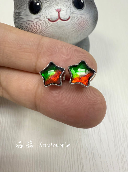 斑彩石耳環 9mm (石8mm)