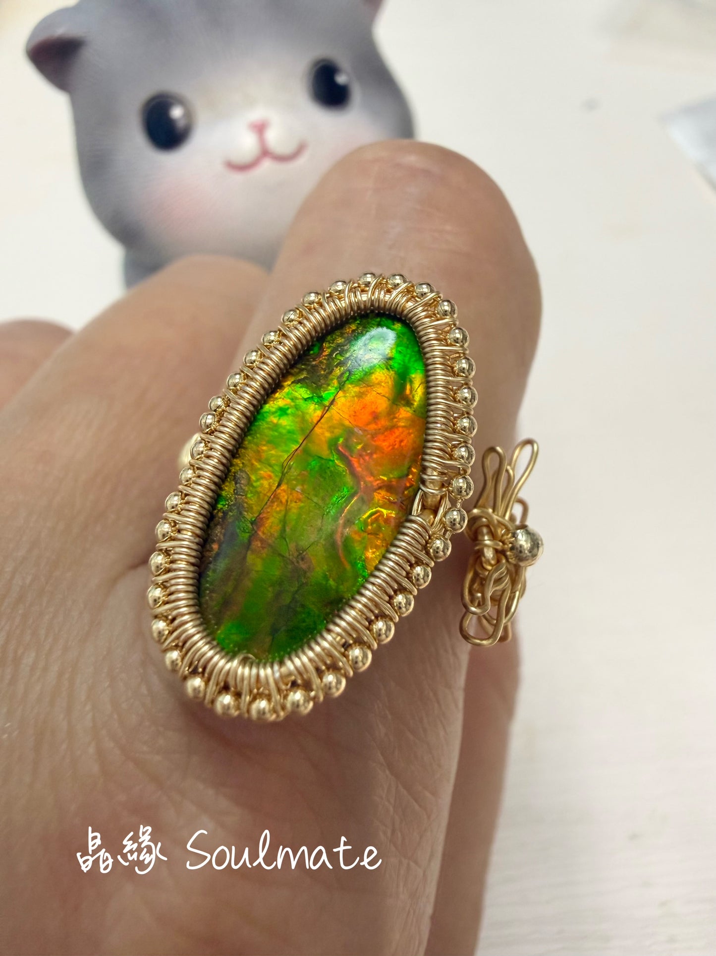 斑彩石戒指 10x19mm