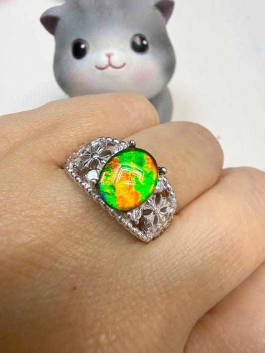 斑彩石戒指 （石8x10mm)