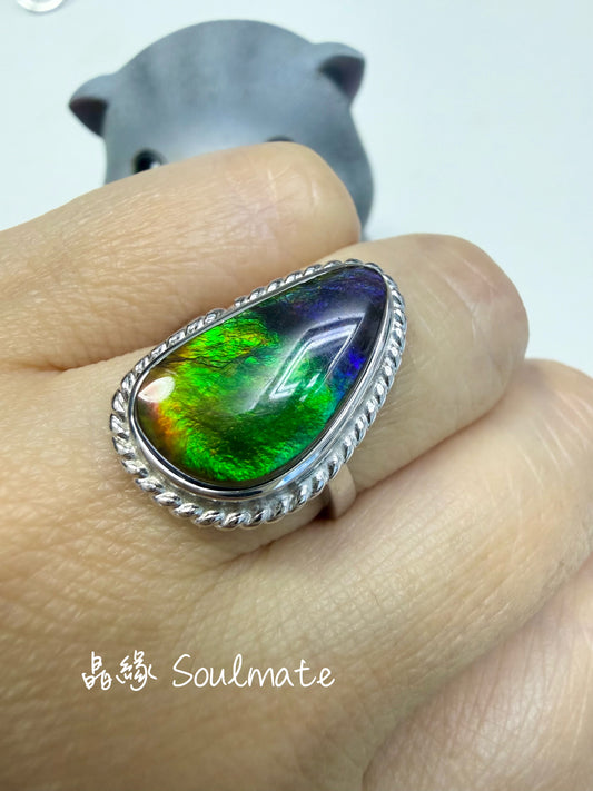 斑彩石戒指（石10x18mm)